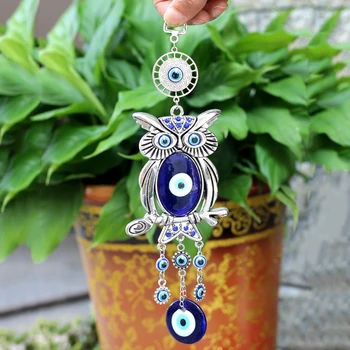 Ornamente Noi Acasă Decor Modern Vânt Chime Pandantiv Stil Turcesc Bufnita Ochi Albastru Argintiu Cristal De Diamant Accesorii
