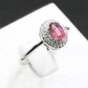 Autentic turmalina roz inel de logodna 4 mm*6 mm Brazilian turmalina bijuterii argint 925 turmalina inel pentru petrecere