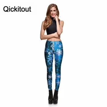 Qickitout Jambiere de Moda Noua Legging de Argint, fulgi de zăpadă 3D de Imprimare Femei Pantaloni Albastru Cald Pantaloni Ropa Mujer de Vânzare Fierbinte
