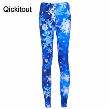 Qickitout Jambiere de Moda Noua Legging de Argint, fulgi de zăpadă 3D de Imprimare Femei Pantaloni Albastru Cald Pantaloni Ropa Mujer de Vânzare Fierbinte