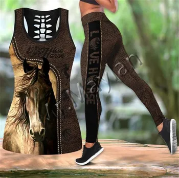 Moda Animalelor de Dragoste Cal Arta Maro Femei Goale Tanktop Și Legging Pentru 3D Print Hipster petrecere a timpului Liber Feminin Sexy Îmbrăca Vesta S-379