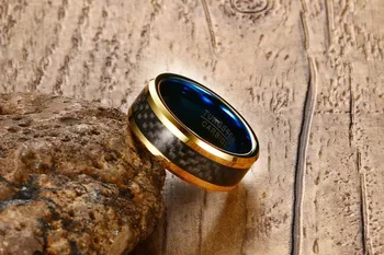 SIZZZ Bărbați 8 mm oțel de tungsten inele de fibra de carbon inel de aur de culoare albastru stil European de bijuterii pentru bărbați en-gros