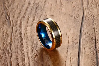 SIZZZ Bărbați 8 mm oțel de tungsten inele de fibra de carbon inel de aur de culoare albastru stil European de bijuterii pentru bărbați en-gros