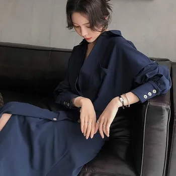 Femei rochie de Toamna V-gât Elegant Feminin mai Nou Trend de Moda Midi Rochii de Partid Temperament Stil coreean Tunică Subțire Uri de Design