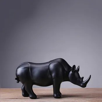 2018 Vânzare Fierbinte Mrzoot Odern Abstrarblack Rinocer Statuie Rășină Ornamente Decor Acasă Accesorii Cadou Geometrice Sculptura