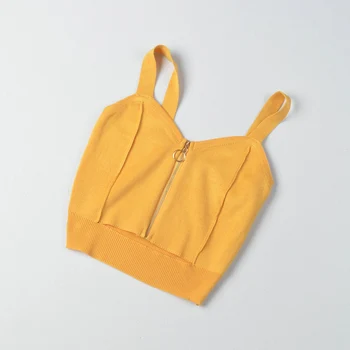 V-gât cu Fermoar Bretele de Vară 2020-off-Umăr Sexy Tricotat Bretele de sex Feminin Rezervor Topuri Doamnelor fără Mâneci Curea Solidă de Sus