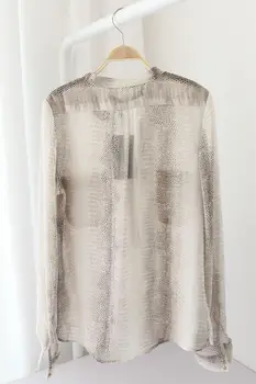 Noua Moda 2018 Femei Elegante cu Maneca Lunga V-Neck Buzunare Tricouri Topuri blusas Șarpe Imprimate Șifon Casual Femei Bluze Br009