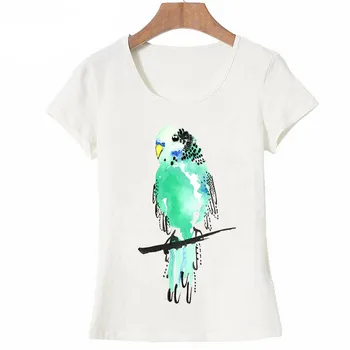 Budgie ie Acuarelă Art Tricou de Vara pentru Femei T-shirt Pasăre Amuzant Abstract Print Casual Femei Topuri Femei Tee