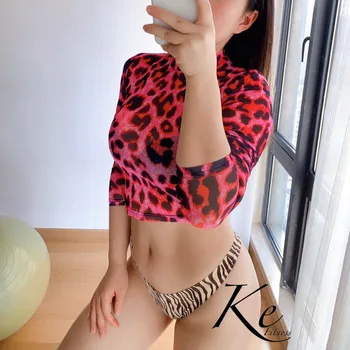 KE 3 piese chilotei femei nailon lenjerie sexy femeie leopard obraznic fata de moda confortabil tanga piele de animal