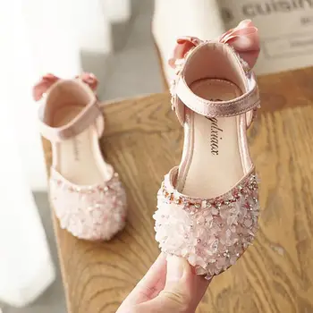 JY 2020 Vara Copii fete de Cristal bling pantofi Fete Pantofi de prințesă spate cu funda roz negru argintiu 21-36 DDD-30 TX07