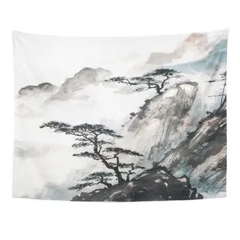 Imprimare 60x80 Cm Roz Japoneză Chineză Pictura Peisaj cu Tuș de China Munte Tree Garden Perie de Perete Draperii Tapiserie Acasă