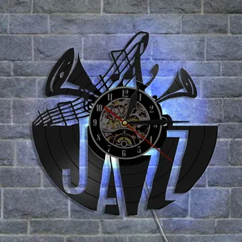 Jazz Record de Vinil Ceas de Perete cu Design Modern de Iluminare LED Ceas de Timp Cu Schimbare de Culoare 3D de Perete Ceas de Perete Decor