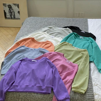 9 culori de toamna 2020 stil coreean Femei Jachete monofazate bomboane de culoare scurtă Tricou Femei pulovere (F4097)