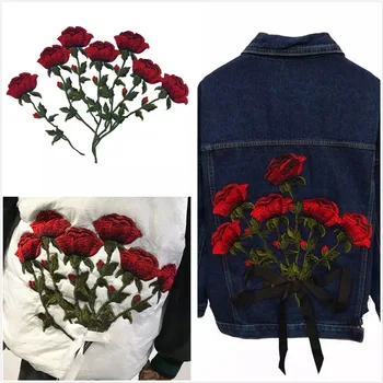 Calitate de Top de Flori de Trandafir Patch-uri de Fier pe Red Patch-uri Brodate Motiv Aplicatiile Femei DIY etichete Pentru Sacou Haine