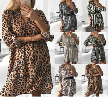 Femei de moda Leopard T Cămașă Rochie Eleganta cu Maneca Lunga Petrecere de Club Dress V Gâtului OL Imbracaminte Femei Halat Femme Vestidos Streetwear