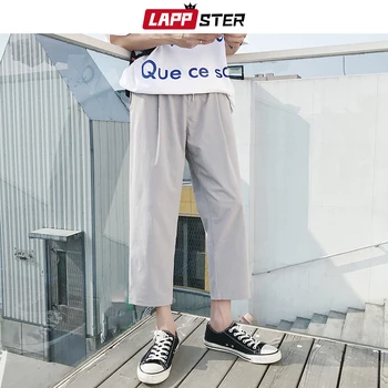 LAPPSTER Bărbați Stil coreean Pantaloni Harem 2020 Casual de Vara Solid Jogging Pantaloni de Trening Negru Moda Glezna-lungime Pantaloni 2XL