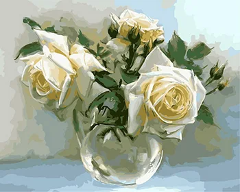 Fara rama, pictura in ulei de numere vopsea de numărul de decor pentru casa panza pictura 4050 trandafir alb