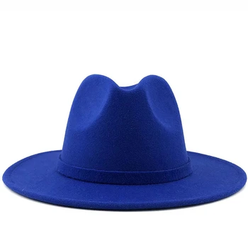 Vinde fierbinte pentru Femei Margine Largă Lână Simțit Jazz Pălării Fedora stil Britanic Trilby Petrecere Formală Panama Capac Negru Rochie Galbenă Pălăria 56-60CM