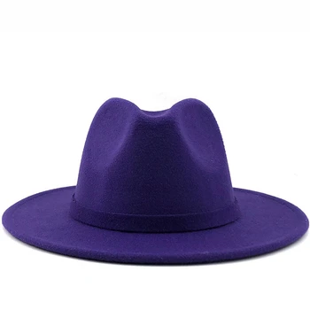 Vinde fierbinte pentru Femei Margine Largă Lână Simțit Jazz Pălării Fedora stil Britanic Trilby Petrecere Formală Panama Capac Negru Rochie Galbenă Pălăria 56-60CM