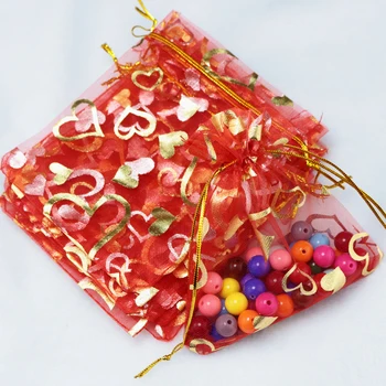 100buc 13x18cm Inima Organza cadou saci de culoare Roșie Drawable Organza Pungi de Nunta, Cadou de Crăciun de Pungi de transport gratuit