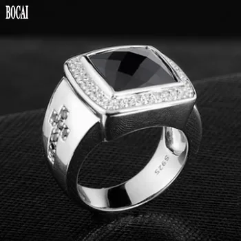 Naturale agat negru inel pentru barbati s925 argint moda bijuterii personalitate unică degetul arătător ring dominator cruce om inele
