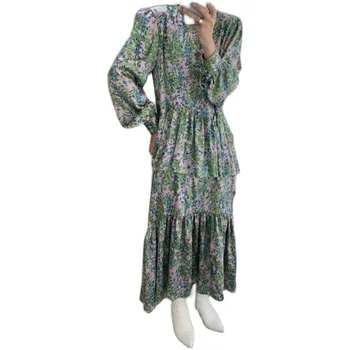 Vintage Femei Rochie Casual Stil coreean O-Gât Culoare Lovit Floral Maneca Lunga Slim a Fost Subțire Vestidos Largo Toamna Iarna 5M1029