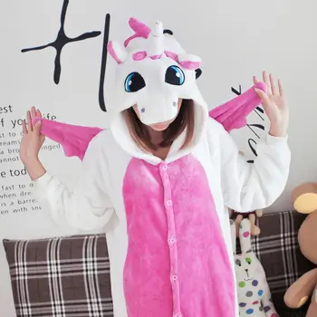 Adult Kigurumi Unicorn Roz Pijama, Pijamale Pijama Animal Costum Cosplay Femei De Iarnă De Îmbrăcăminte Drăguț Animal Unicornio Costum
