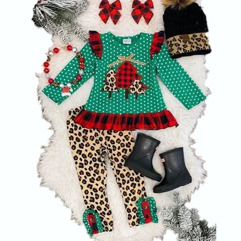 Toamna și Iarna, de Crăciun, de tip boutique, amplasat punct verde cu maneci lungi + leopard print pantaloni stramti fetita uzura pentru copii