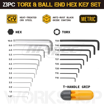 Hi-Spec NOI 23pc Set de chei Torx Ball End cu Maner, Cheie Hex Set Imbus Hexagon Cheie dinamometrică Cheie Set