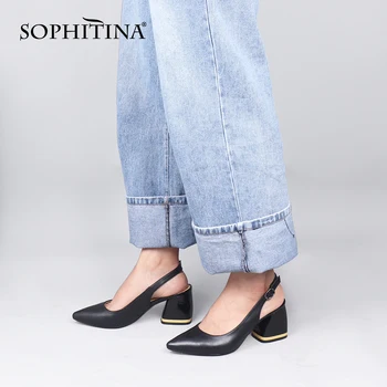 SOPHITINA Vara Noi Femei Sandale Subliniat de la Picior Toc Pătrat Mare Spate Curea Pantofi de Metal Decor piele de Oaie Matură Sandale C585