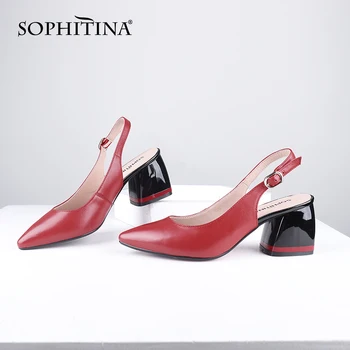 SOPHITINA Vara Noi Femei Sandale Subliniat de la Picior Toc Pătrat Mare Spate Curea Pantofi de Metal Decor piele de Oaie Matură Sandale C585