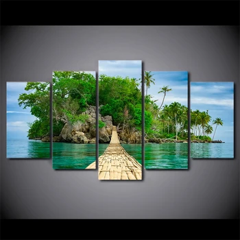HD Tipărite 5 Bucată de Pânză de Artă Insula Verde Pictura Pod de Lemn Imagini de Perete Decor Tablou