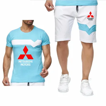 Noi Vara Bărbați Echipajul gât T Camasi Mitsubishi Masina Logo-ul de Imprimare de Moda Casual, din Bumbac cu Maneci Scurte T-shirt+pantaloni costum