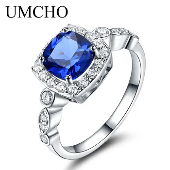 UMCHO Solid 925 Inel Argint Safir Albastru Inele Pentru Femei Cadouri Piatra de Smarald Nunta Inel de Logodna Bijuterii Cadou