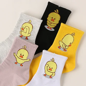 3Pairs/Multe femei șosete amuzante Desene animate skarpetki meias corap coreean rață galben Bumbac kawaii Primăvară Moale Uri drăguț sokken tub
