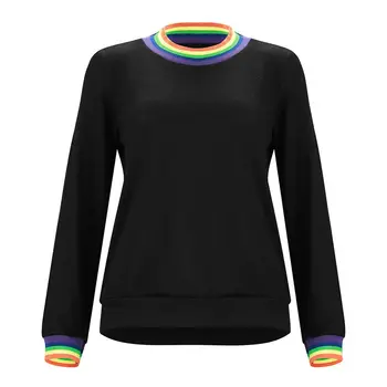 2019 Toamna Femei Maneca Lunga Topuri Casual Curcubeu Imprimat Gât Echipajului Moda Femei T-shirt Nou Plus Dimensiune