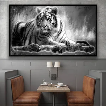 Alb negru minciună tigru de Imprimare Panza Pictura Poster Camera de zi Dormitor Perete de Artă Murală Decor Acasă