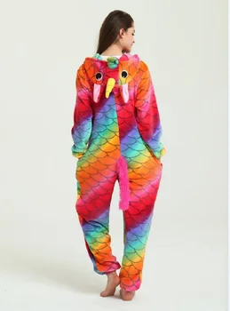 Trusou Kigurumi Flanel cu fermoar culoare Stele solzi de Pește unicorni Unisex pentru Adulti Pijamale Cosplay Costum Animal Pijamale