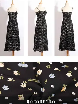 Yinlinhe Vintage Floral Negru Lung Rochie Maxi Femei Stil francez Elastici Ruched rochie de Vara fara Spate Talie Mare show Subțire 1672