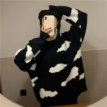 2020 Toamna Supradimensionate Drăguț Cloud Model Rotund Gat Pulover Moale Și Cald Liber Mâneci Lungi Stil Dulce Pulover Pentru Femei