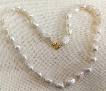 Bijuterii femei 9x10mm Alb perla baroc margele handmade colier culoare aur incuietoare real Naturale de apă dulce pearl cadou 42cm 17