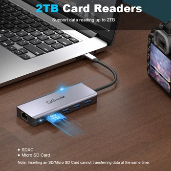 QGeeM USB C Hub pentru Macbook Pro Air HDMI VGA Card Micro SD Cititorii RJ45 Aux PD OTG Multi Hub USB Tip C 3.0 Adaptor pentru Notebook-uri
