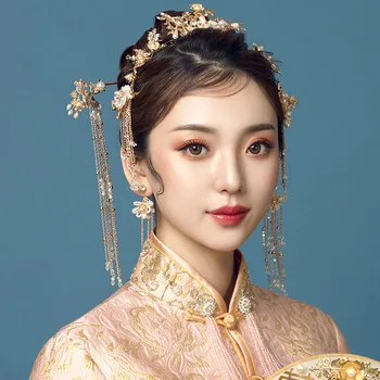 Tradițională Chineză Frizură Păr Stick Femei Ac De Păr Accesorii De Par De Nunta De Aur Pin Clip Cap Pieptene Bijuterii De Mireasa Caciulita