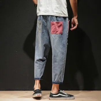 Barbati Blugi Drepte, Plus-size 5XL stil Japonez Gaură Hip-hop-ul Elegant Mozaic Pantaloni Largi Mens All-meci Moda Chic