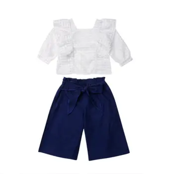 De Primăvară Drăguț De Vară De Copil Baby Girl Lace T-Shirt, Blaturi+Pantaloni Lungi Largi Picior Utilaje Copil Haine