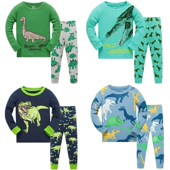 3-8 Ani Copii Seturi de Pijamale pentru Copii Dinozaur Baieti Pijamale cămașă de noapte Albastră Băiat pijama body T-Shirt, Pantaloni, PIJAMALE de Bumbac