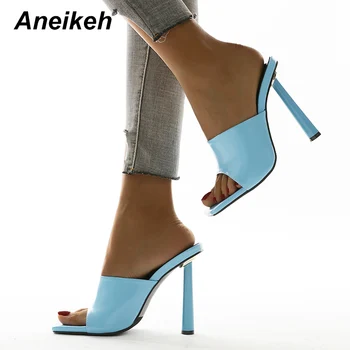 Aneikeh Retro Doamnelor Pantofi de Partid Catâri Cap Peep Toe Subțire Cutat cu Toc de Moda Aluneca Pe Femei Papuci Albastru NOU 2021 Vara