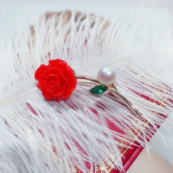 ZHBORUINI 2019 Perla Brosa Vermilion Red Floare Pearl Breastpin Naturale de apă Dulce Pearl Bijuterii Pentru Femei de Înaltă Guality Pin