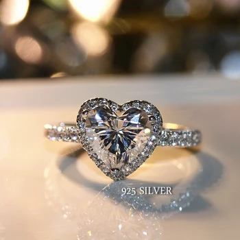 Drăguț Feminin Inima Mare Inel de Cristal AAA Zircon Stone Inele de Nunta Pentru Femei de Argint Culoare Inel de Logodna Cadouri de Anul Nou