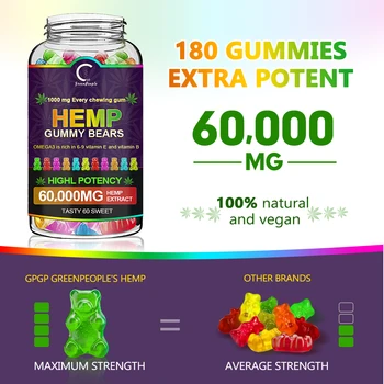 GPGP Greenpeople Cânepă Naturală Gummies 60000MG Bogat În Vitamine Relief dormit Stres, Emoții 60 De Capete de acuzare Dulce Gummies